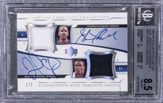 2004-05 UD "Exquisite Collection" Dual Jerseys Autographs #MC Stephon Marbury/Jamal Crawford Signed Game Used Patch Card (#1/2) – BGS NM-MT+ 8.5/BGS 10